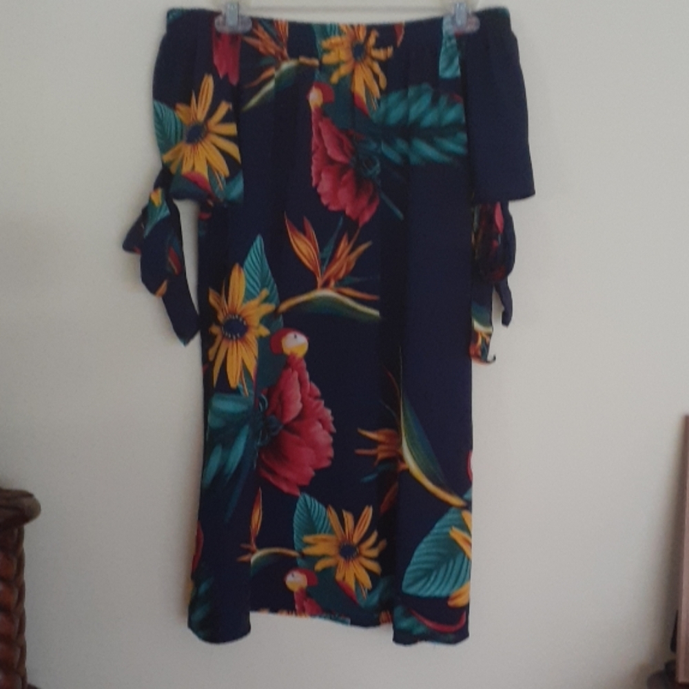 Tropical off-the-shoulder mini dress